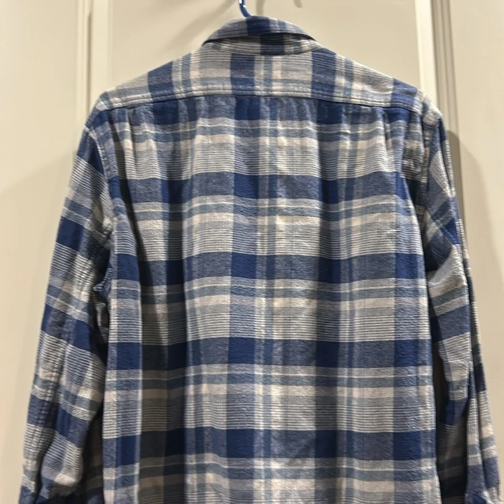 J. Crew Slim Plaid Flannel button down Shirt long sleeves pockets size L blue